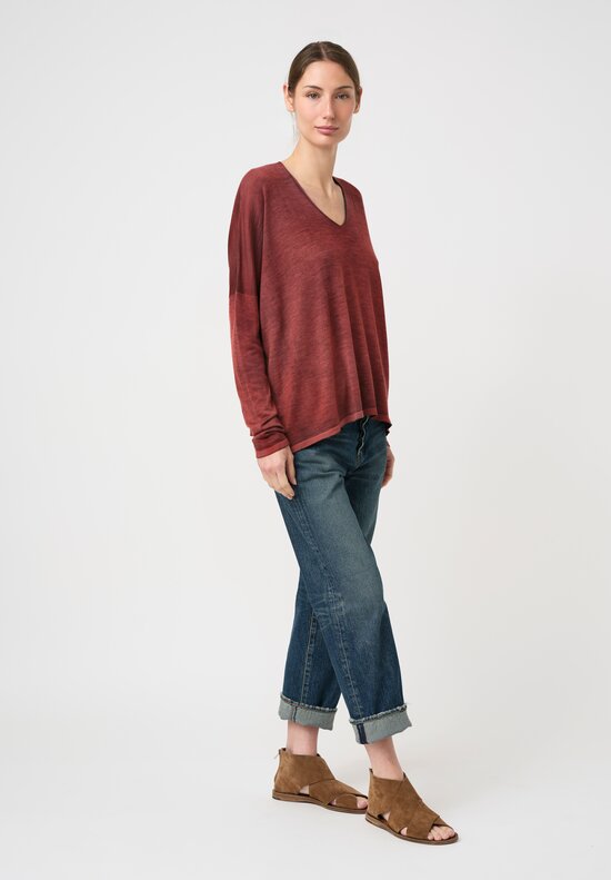 Avant Toi Hand-Painted Cashmere Silk Scollo Raw V-Neck Sweater