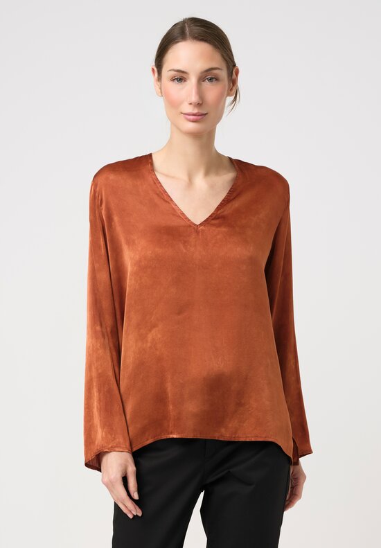 Avant Toi Stretch Silk Effetto Maltinto V-Neck Lunga Top