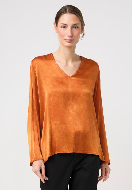Avant Toi Stretch Silk Effetto Maltinto V-Neck Lunga Top