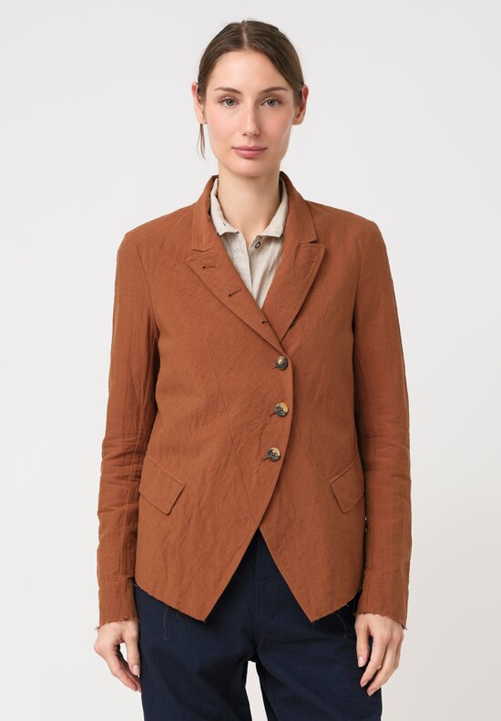 Forme d'Expression Linen & Cotton Cutaway Jacket in Toffee Brown
