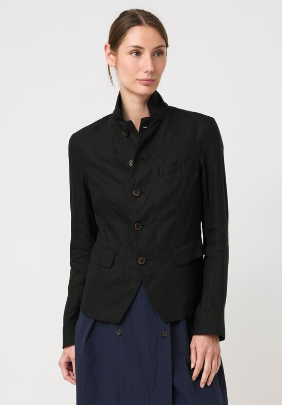 Forme d'Expression Linen Stand Collar Jacket in Black