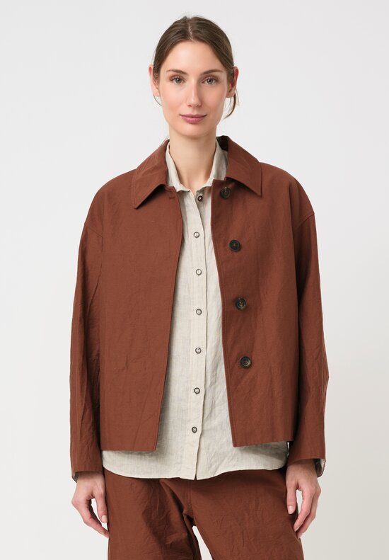 Forme d'Expression Cotton Canvas Side Vent Caban Jacket in Cacao Brown