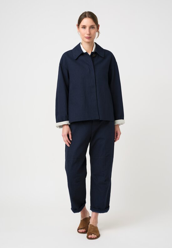 Forme d'Expression Cotton Canvas Side Vent Caban Jacket in Navy Blue