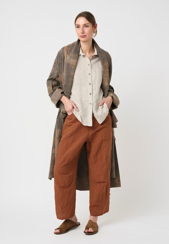 Forme d'Expression Washed Linen & Cotton Skewed 5 Pocket Pants in Toffee Brown