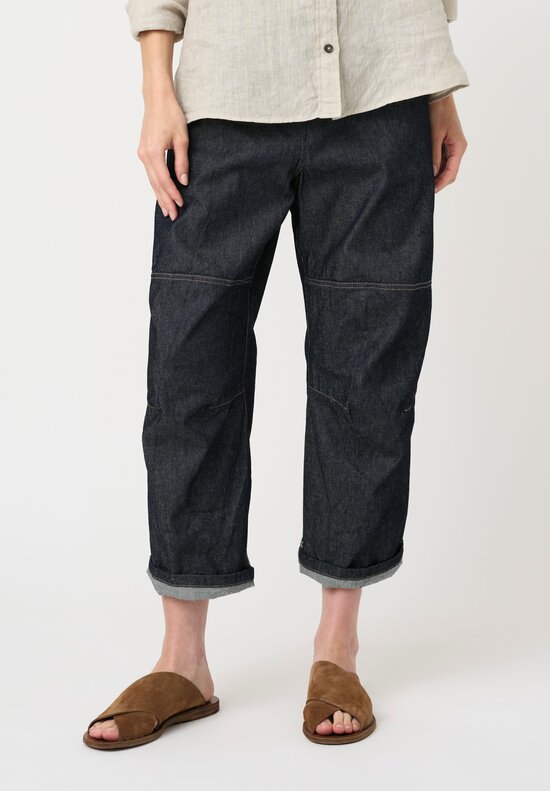 Forme d'Expression Cotton Canvas Skewed 5 Pocket Pants in Denim Blue
