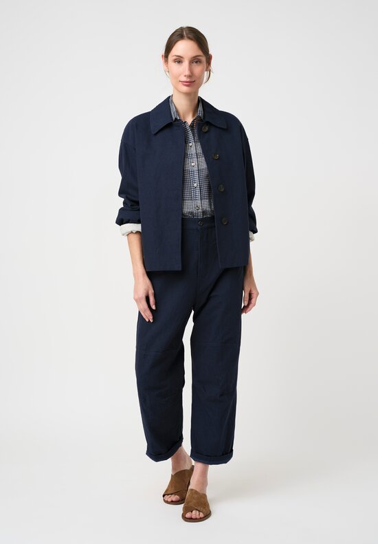 Forme d'Expression Cotton Canvas Skewed 5 Pocket Pants in Navy Blue