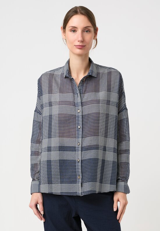 Forme d'Expression Cotton & Silk Squared Shirt in Blue Tartan