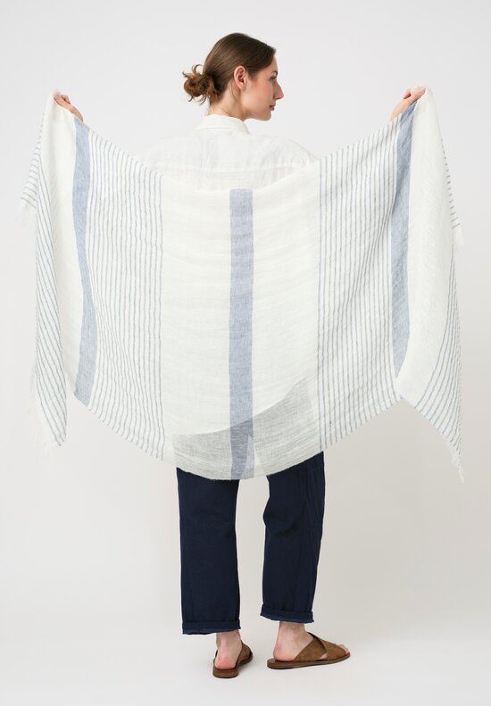 Forme d'Expression Linen Breton Scarf in White & Blue Stripes