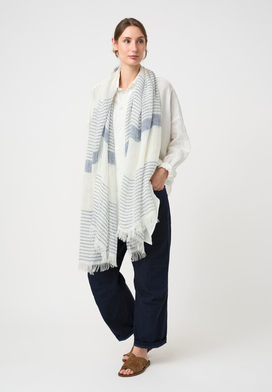 Forme d'Expression Linen Breton Scarf in White & Blue Stripes