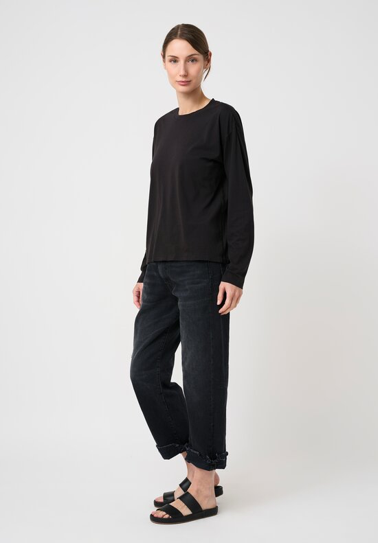 Lauren Manoogian Pima Cotton Fine Long Sleeve Crew Neck Tee in Black