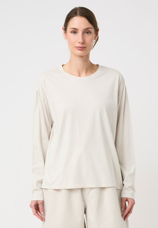 Lauren Manoogian Pima Cotton Long Sleeve Crew Neck Tee in Greige White
