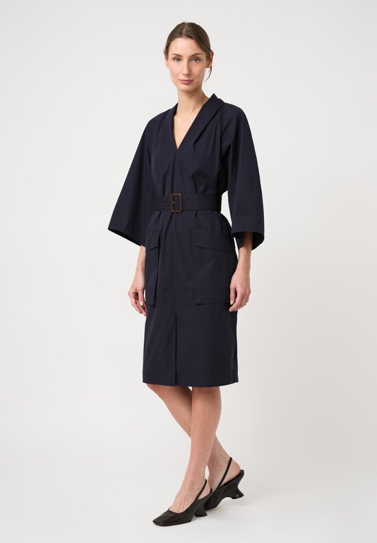 Dries Van Noten Cotton Belted Debrasa Dress in Navy Blue