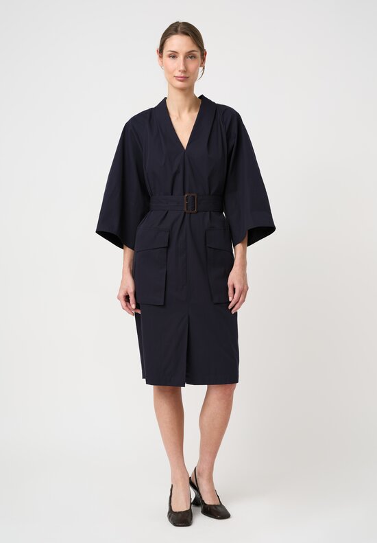 Dries Van Noten Cotton Belted Debrasa Dress in Navy Blue