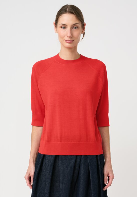 Dries Van Noten Thermal Raglan Crewneck Tuan Sweater in Poppy Red