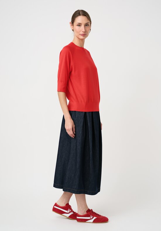 Dries Van Noten Thermal Raglan Crewneck Tuan Sweater in Poppy Red
