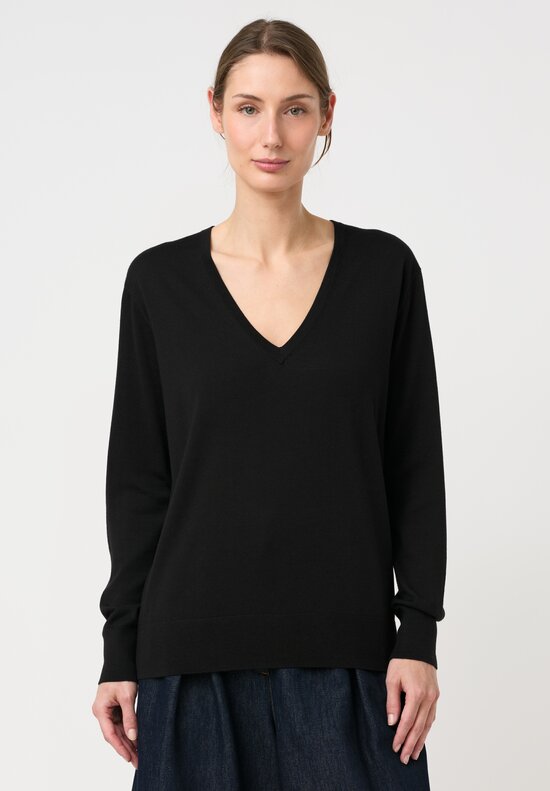 Dries Van Noten Thermal V-Neck Tuomas Sweater in Black