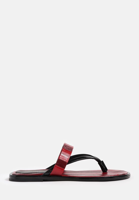 Dries Van Noten Polished Leather Striped Thong Sandal