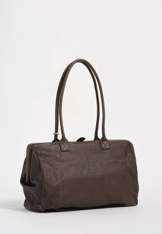 Christian Peau Soft Leather Square Frame Medium Handbag in Beton Brown