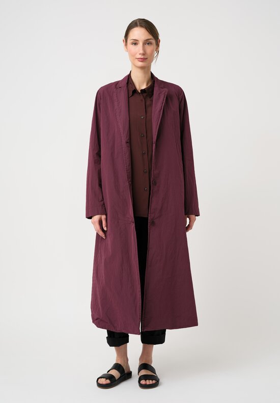 Casey Casey Washed Cotton Taffeta Belted Suisse Coat in Auburn Purple