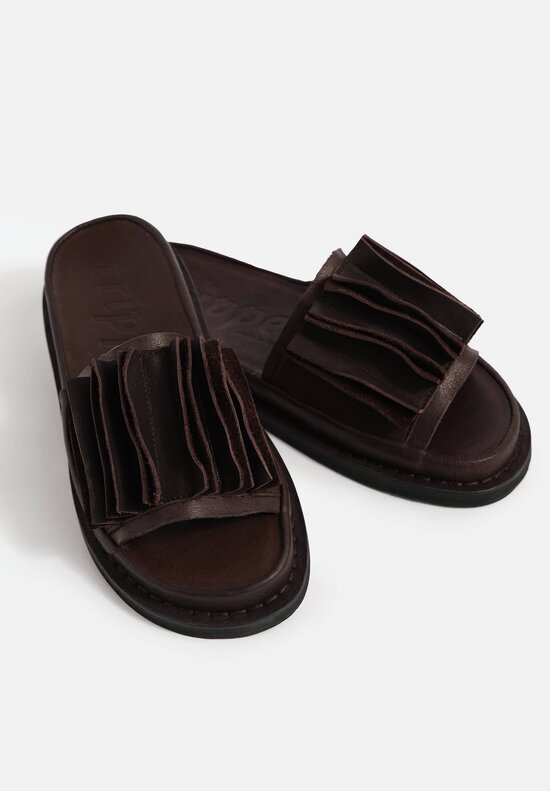 Trippen Waxed Leather Slip On Slate Sandals