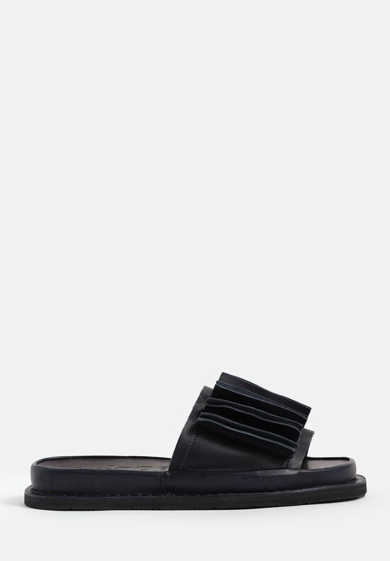 Trippen Waxed Leather Slip On Slate Sandals