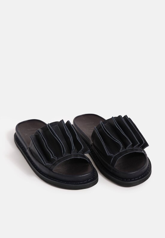 Trippen Waxed Leather Slip On Slate Sandals
