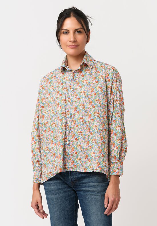 Daniela Gregis Washed Cotton Floral Cropped Uomo Larga Shirt