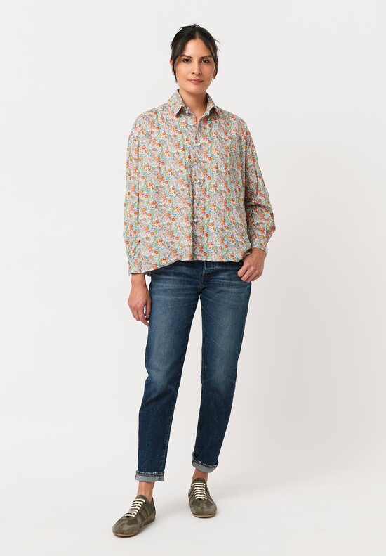 Daniela Gregis Washed Cotton Floral Cropped Uomo Larga Shirt
