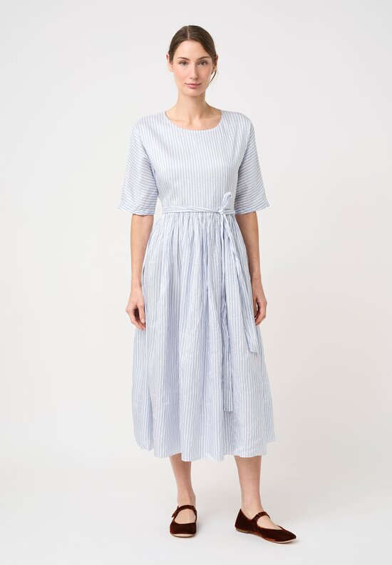 Christian Peau Silk Short Sleeve Dress in Blue & White Stripes