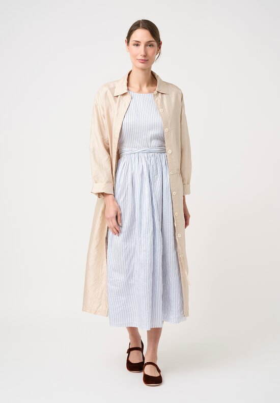 Christian Peau Silk Short Sleeve Dress in Blue & White Stripes