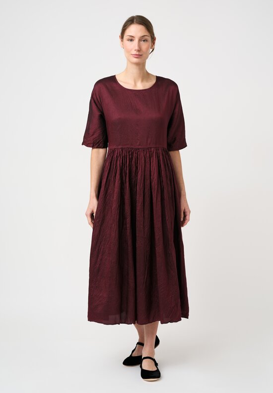 Christian Peau Silk Short Sleeve Dress in Plum Red