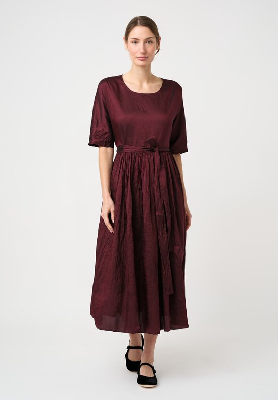 Christian Peau Silk Short Sleeve Dress in Plum Red