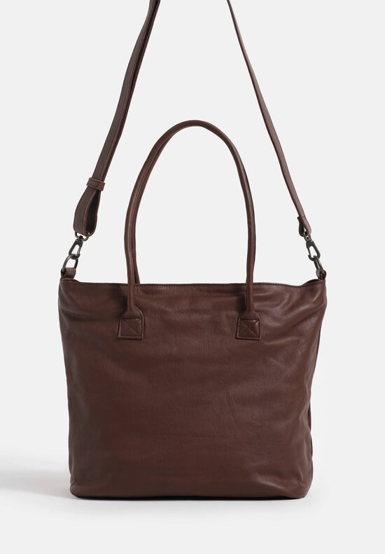 Christian Peau Soft Leather Double Compartment Small Tote Bag with Zipper Closure in Dark Brown