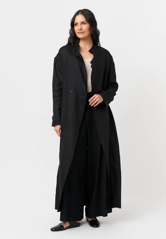 Isabel Benenato Woven Linen Raw Edge Belted Duster Coat