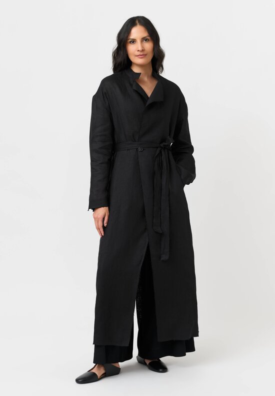 Isabel Benenato Woven Linen Raw Edge Belted Duster Coat