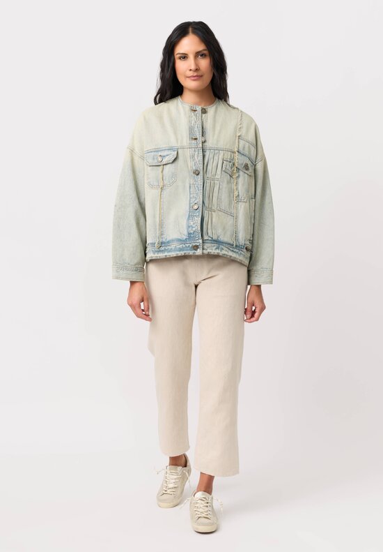 Isabel Benenato Cotton Denim No Collar Boxy Jacket