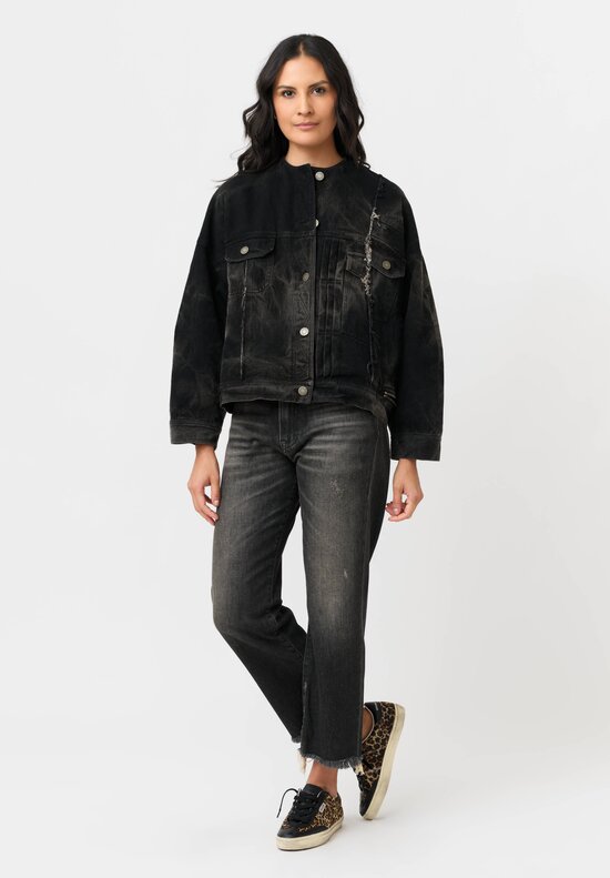 Isabel Benenato Cotton Denim No Collar Boxy Jacket