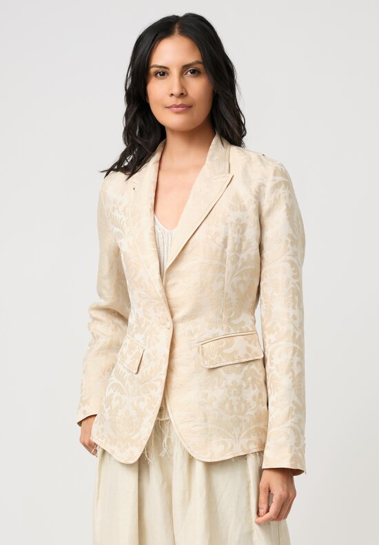 Uma Wang Linen & Silk Brocade Jacquard Kylie Blazer in Ivory & Off-White Filigree