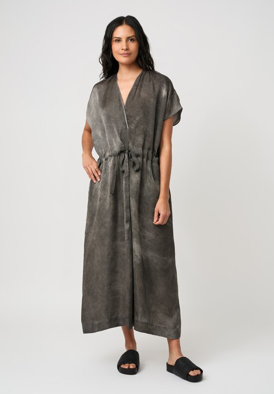 Uma Wang Satin Drawstring Waist Acre Dress in Marbled Smoke Grey