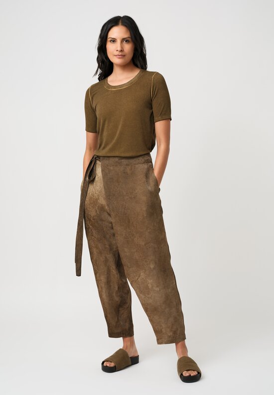 Uma Wang Floral Brocade Jacquard Wrap Waist Paetyn Pants in Marbled Mustard Brown