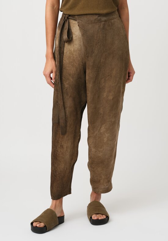Uma Wang Floral Brocade Jacquard Wrap Waist Paetyn Pants in Marbled Mustard Brown