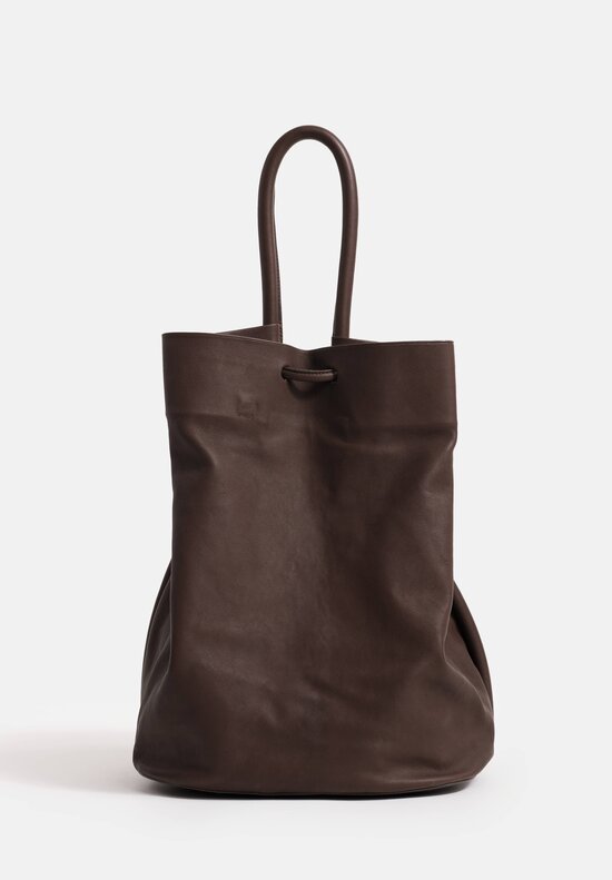 Uma Wang Lamb Leather Large Bucket Bag in Dark Brown