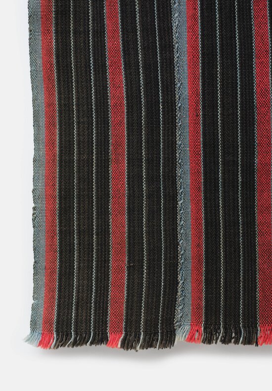 Antique & Vintage Hand Spun Striped Cotton Textile in Red, Blue & Black