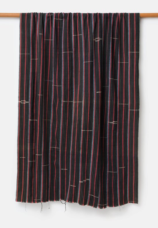 Antique & Vintage Hand Spun Striped Cotton Textile in Red, Blue & Black