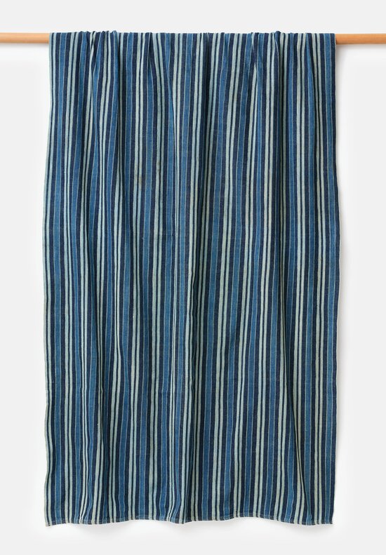Antique & Vintage Hand Spun Cotton Textile in Striped Mixed Indigo Blue