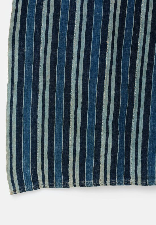 Antique & Vintage Hand Spun Cotton Textile in Striped Mixed Indigo Blue