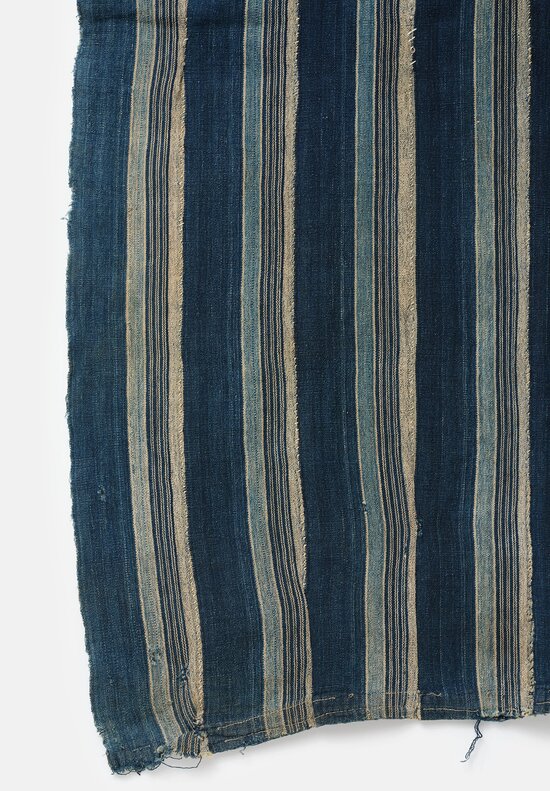 Antique & Vintage Hand Spun Cotton Textile in Warm Striped Mixed Indigo Blue