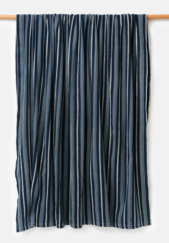 Antique & Vintage Hand Spun Cotton Textile in Dark Striped Mixed Indigo Blue I