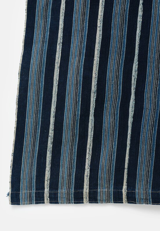 Antique & Vintage Hand Spun Cotton Textile in Dark Striped Mixed Indigo Blue I