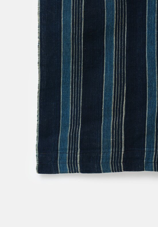 Antique & Vintage Hand Spun Cotton Textile in Dark Striped Mixed Indigo Blue II